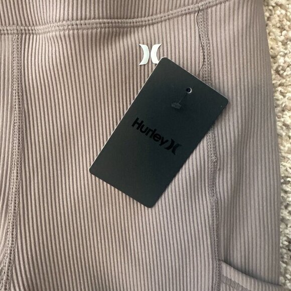 Hurley high waisted ribbed leggings purple ankle length size medium pockets NWT - Picture 3 of 4
